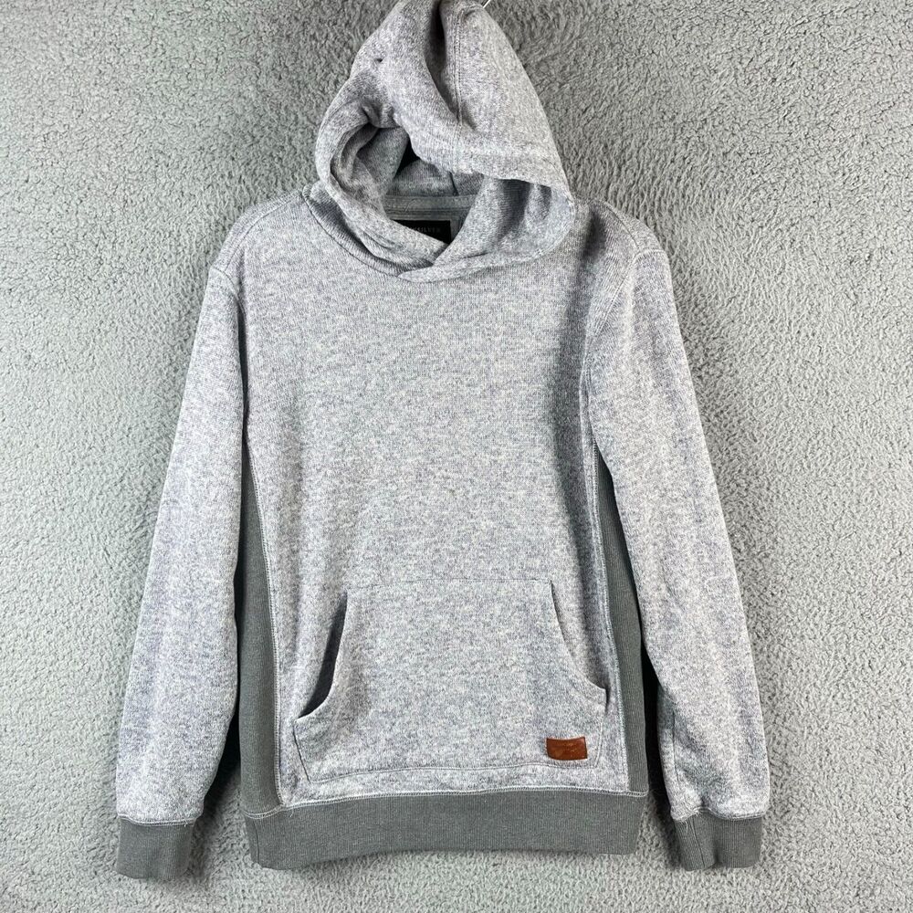 QUIKSILVER Sweatshirt Men Small Gray Hoodie Pullover Logo Patch Drawstring Thick